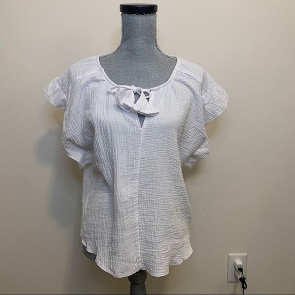 Just Living White Gauzy Short Sleeve Ruffle Top 100% Cotton Small - Picture 10 of 10